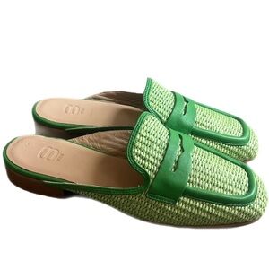 8 by YOOX Woven Raffia Penny Mules in Light Green Made in Italy